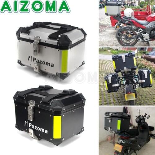 Black/Silver Motorcycle 42L Trunk Case Waterproof Aluminum TopCase Motorbike Scooter Rear Luggage Helmet Tool Tail Box Universal