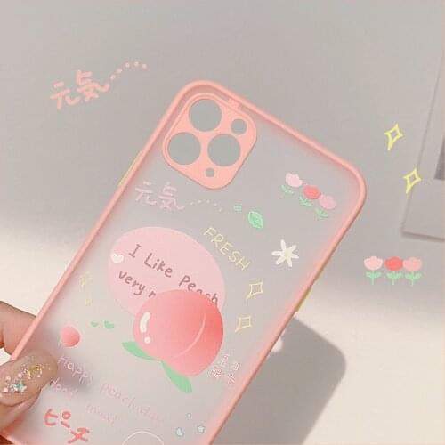 Kawaii Japanese Drink Fruit Peach Clear Phone Case For iPhone 11 Pro Max Xr X Xs Max 7 8 Puls SE 2020 Cases Pink Hard PC Cover