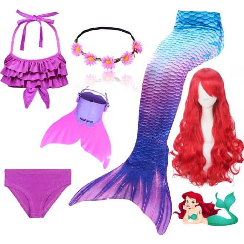 Kids Children Mermaid Tails for Swimming with Monofin Flippers Wig Girls Cosplay Fancy Costume New Bikini Suit Bathing Swimsuit
