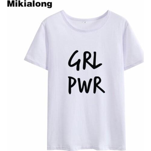 Mikialong Feminist Girl Power T Shirt Women 2018 Tumblr Hipster Summer Tops Tee Shirt Femme Black White Short Sleeve T-shirt