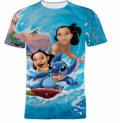 Lilo & Stitch Oversize Clothes For Boy Girl Kids Summer Casual Cartoon Anime Mens Tshirt Disney 3D Print Women T-shirt