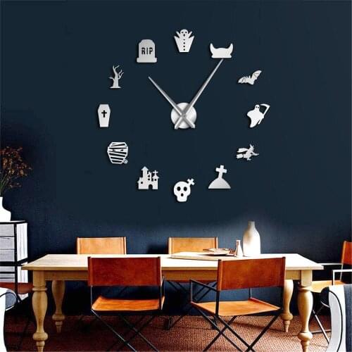 Horror DIY Giant Wall Clock Halloween Party Vintage Macabre Frameless Big Needle Clock Wall Watch Halloween Treats Decoration