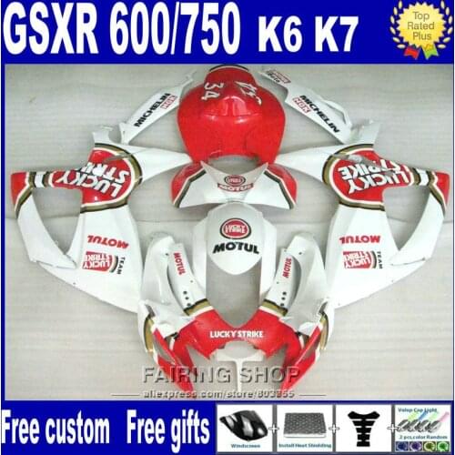 Injection molding free customize fairing kit for suzuki gsxr 600 750 2006 2007 white red gsxr750 06 07 fairings nv11