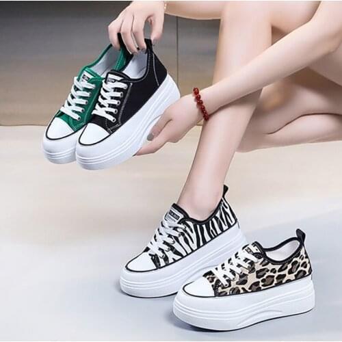 Women Leopard Chunky Canvas Sneakers Students Korean Thick Bottom Casual Platform Sports Shoes Zapatillas Mujer Vulcanized Shoes