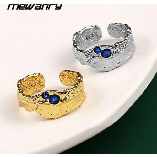 Mewanry 925 Sterling Silver Irregular Texture Blue Zircon Couples Rings New Fashion Vintage Design Party Jewelry Birthday Gifts