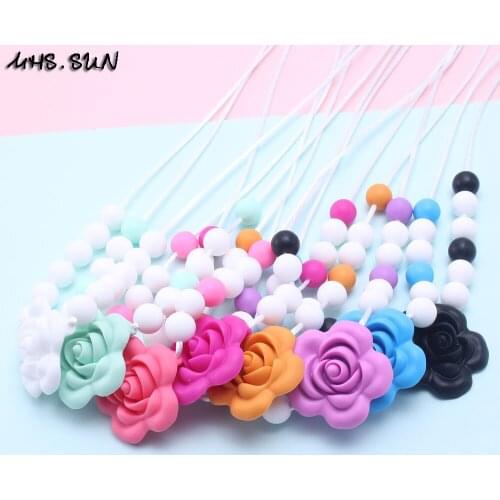 MHS.SUN Multicolor cute flower pendant teething silicone necklaces food grade safety nursing chewing beads necklace baby jewelry