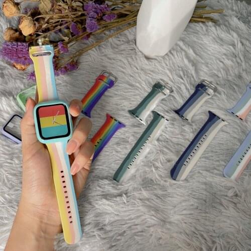 Soft Silicone solo loop for apple watch 6/se/5/4 40mm 44mm sport rainbow band for iwatch 3/2/1 38mm 42mm bracelet women strap