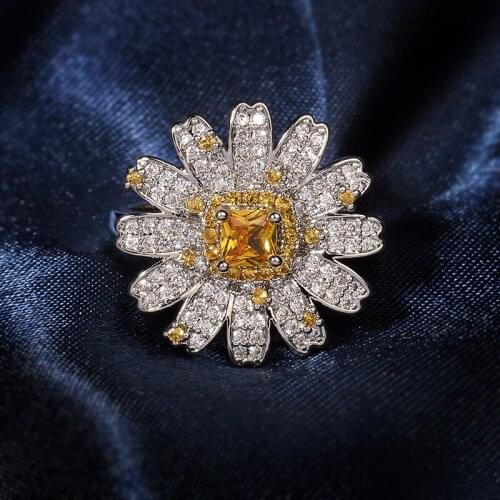 New Fashion AAAA Zircon Jewelry Ladies Fresh Daisy Flower Ring Jewelry High-end Ladies Jewelry 925 Silver Ring Wedding Ring