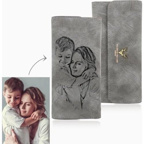 Womens Retro Long PU Leather Picture Wallet Large Capacity Wallet Custom Picture Engraving Wallet Customized Mother Day Gift