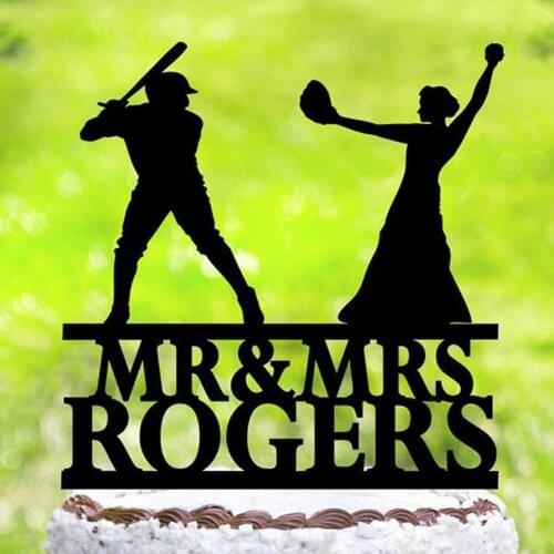 Personalized Wedding Baseball Cake Topper,Silhouette Cake Topper for Wedding,Baseball Theme Wedding,Custom Last name Cake Topper
