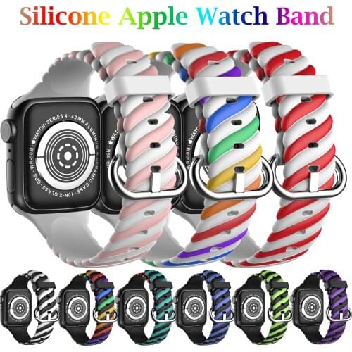 Applicable For Apple Watch Strap Series 654321 SE Two-color Silicone Rainbow Twist Narrowing For Iwatch Band 38mm 40mm Accessory