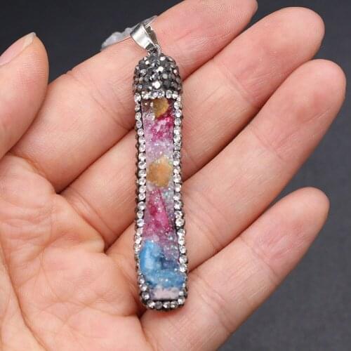 1PC Natural Druzy Agates Diamon-Studded Pendants Charms Long Strip Pendants for Jewelry Making DIY Necklace Size 10x55-10x58mm
