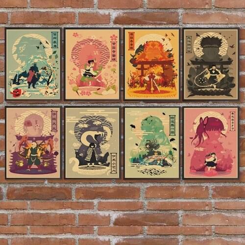 Demon Slayer Anime Character Poster Vintage Anime Wall Painting for Bar Room Home Decor Comics Retro Kraft Paper Painting