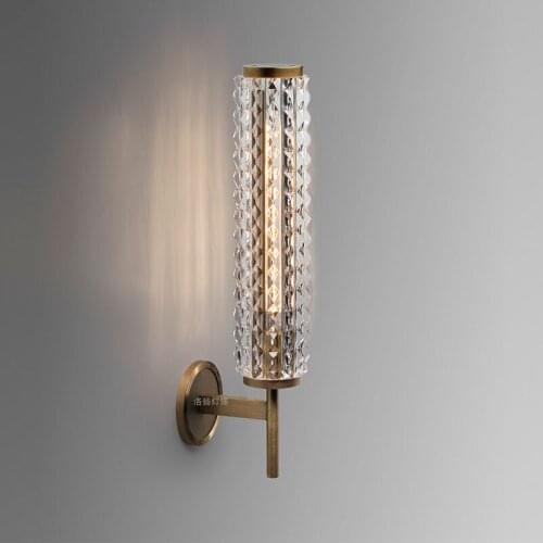 Postmodern light luxury copper wall lamp simple crystal living room bedroom bedside background wall lamp