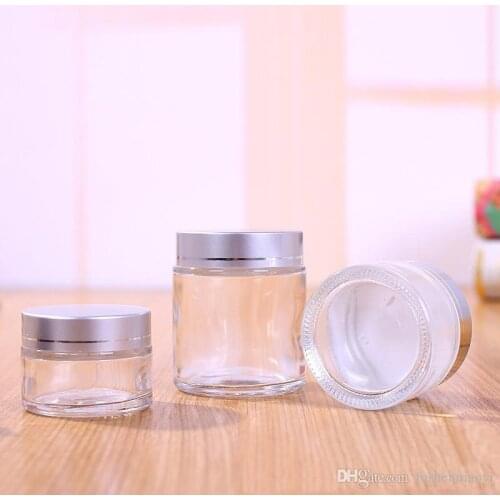 Clear Glass Cosmetic Cream Bottle Round Jars Bottle with Inner PP Liners for Hand Face Cream Bottle 5g to 100g Gold Silver Lids