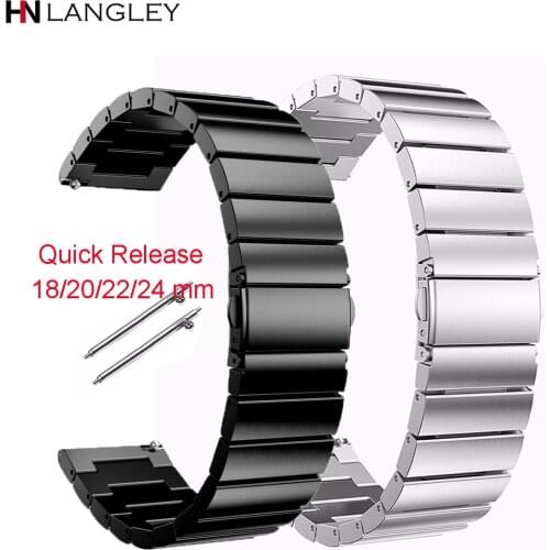 Stainless Steel Watch Band for Samsung S3 Galaxy Watch3 41mm 45mm Replacement Smart Watch Link Bracelet Strap 18/20/22/24mm