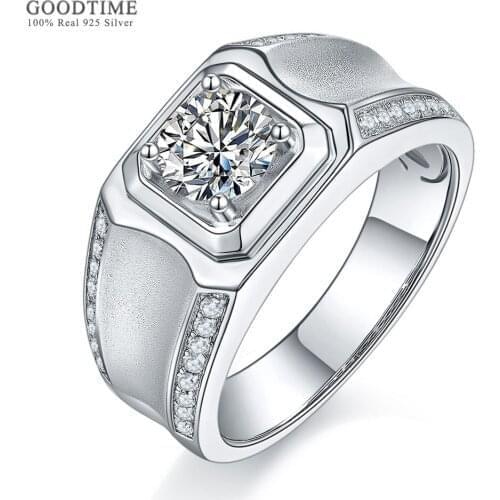 Luxury Pure 100% 925 Sterling Silver Moissanite Ring Rhinestone Jewelry Accessories Gift For Men Bridegroom Wedding