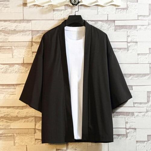 Chinese Style Shirts for Men Solid Color 3/4 Sleeve Open Front Shirts Outwear Male Shirts chemise homme camisas para hombre