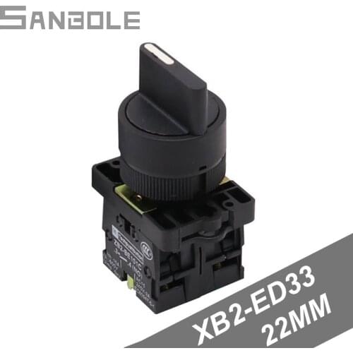 22MM XB2-ED33 Black Handle Rotary Switch Selector 3 position 2 Normally Open Rotating Button Conversion knob self-locking (2PCS)