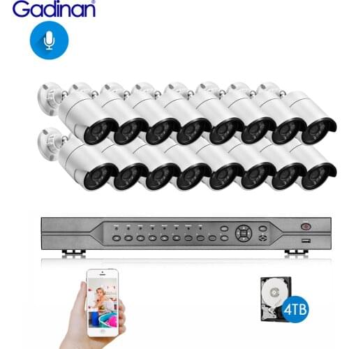 Gadinan 16CH POE 5MP System 2592x1944P IP Camera CCTV Security NVR Kit Audio Recording Outdoor Waterproof P2P Surveillance Set