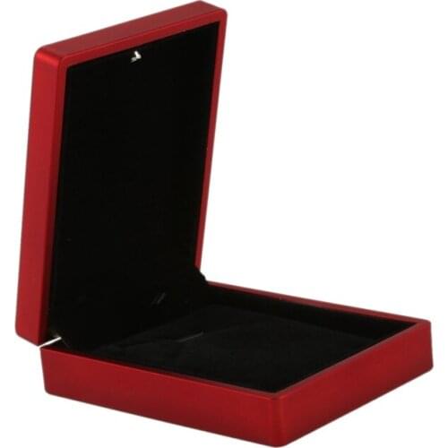 LED Lighted Necklace Box Rubber + Plush Pendant Case for Jewelry Display Wedding Valentines Day Gift (Red)