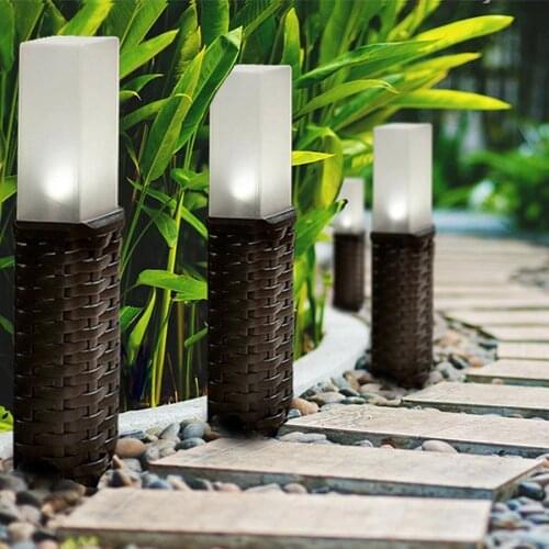 Thrisdar Rattan Solar Garden Stake Light Courtyard Pathway Solar Ballord Light Landscape Road Path Patio Solar Ground Light