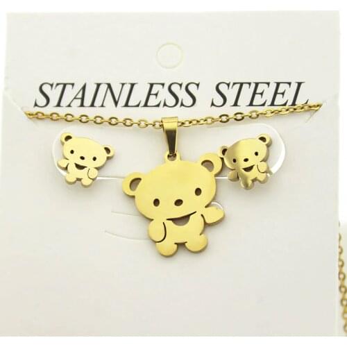 1 Set Stainless Steel Jewelry Set Little Teddy Bear Necklace Earrings Jewellry Sets Women Kids Festival Gifts
