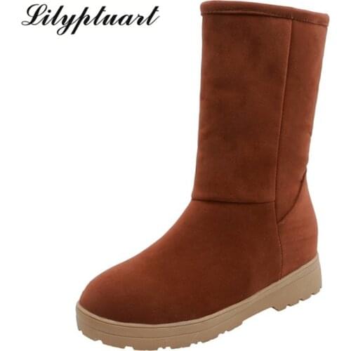 2019 winter Korean round head boots warm thick plush flat cotton boots female non-slip rubber bottom set foot snow boots