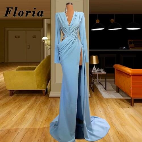 Dubai Beaded Long Celebrity Party Dress Women Evening Gowns 2020 Custom Middle East V-Neck Arabic Prom Dresses Robe De Soiree
