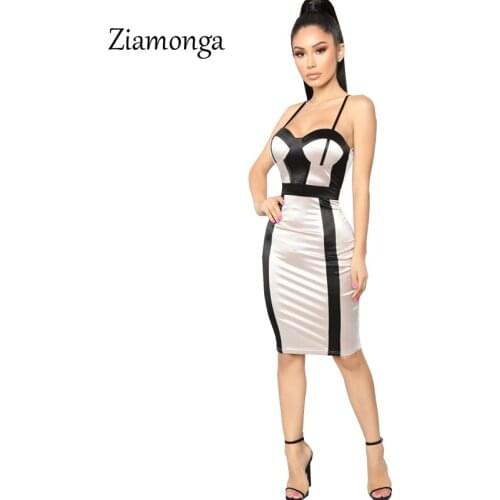 Ziamonga 2019 Summer Women Bodycon Bandage Dress Black Striped Patchwork Strap Celebrity Evening Club Wear Runway Party Dresses