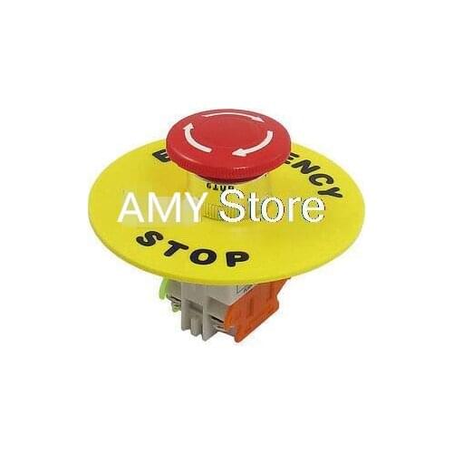 1Pc Latching Maintained Ui 660V Ith 10A 4 Screw Terminals Emergency Stop Push Button Switch NO/NC with 60mm or 90mm Ring Plate