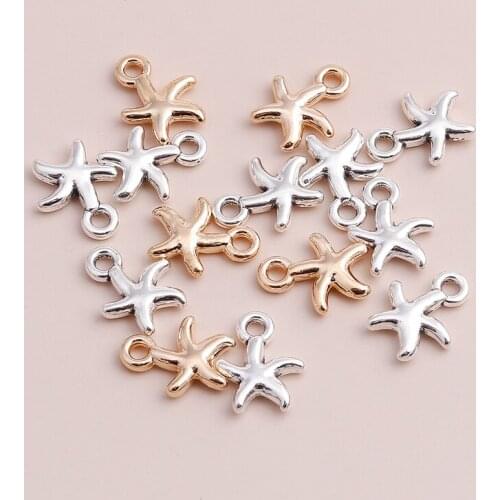 50pcs/lot Tiny Metal Alloy Starfish Charms Necklaces Bracelets Pendants 13mm 3D Star Jewelry Findings Accessories