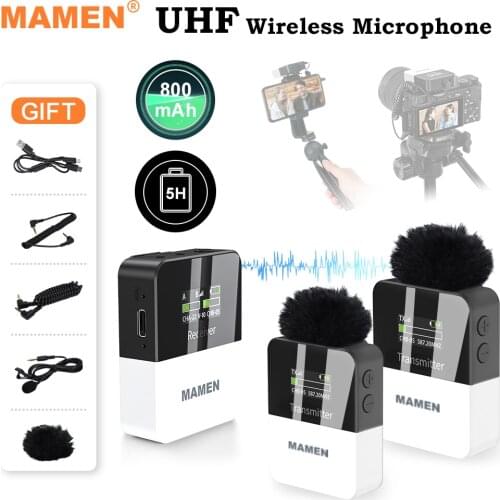 MAMEN UHF Wireless Microphone System Lavalier Mic with Transmitter for SLR Camera Smartphone Video Interview Record Microphone