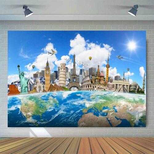 Photography backdrop world travel sky air plane building Background portrait shooting newborn photocall photo booth Studio