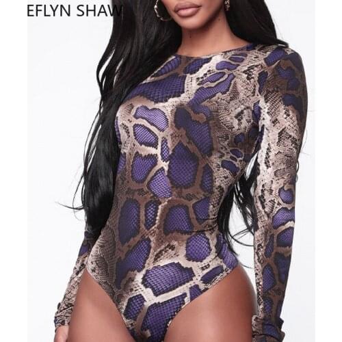 Sexy Skinny Bodysuit Women 2021 New Snake Pattern Long Sleeve Bottoming Shirt Round Neck One Piece Serpentine Club Rompers