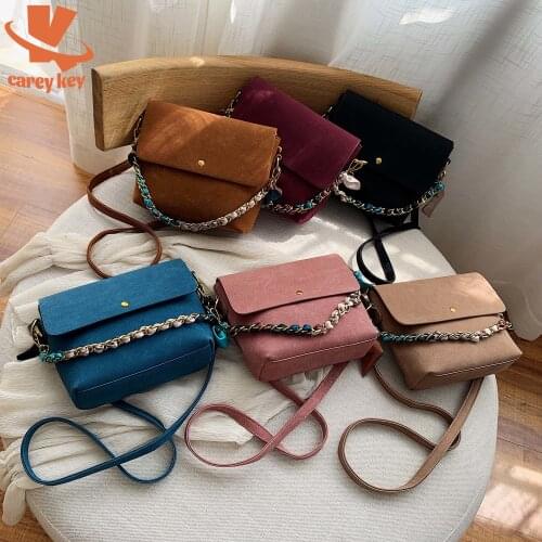 CAREY KEY Scrub Leather Crossbody Bags For Women 2021 Chain Scarf Shoulder Bag Lady Winter Trend Handbags And Purse