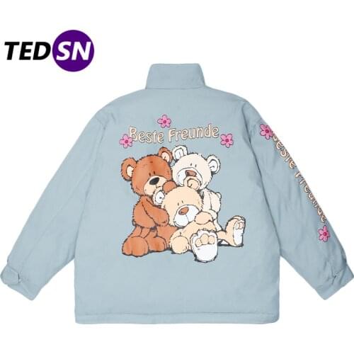 Hip Hop Parka Jackets Men Streetwear Bear Print Multi Pockets Padded Jacket 2020 Winter Harajuku Cotton Pullover Warm Outwear