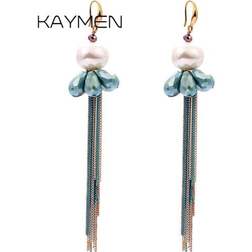 New Arrival Fashion Handmade Long Tassels Earrings Luxury Crystal Freshwater Pearl Earrings for Women Party Statement Earrings