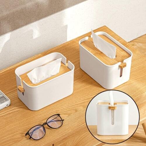 Japanese Style Lifting Tissue Box Desktop Bamboo White Paper Box Household Living Room Desk Easy-To-Get Tissue Box