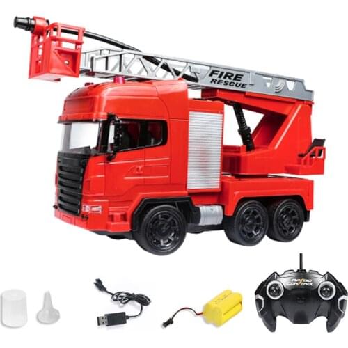 RC Fire Rescue Truck Electric Fire Engine With Ladders Rechargeable One-button Water Spray RC Car Toy For Kids Spray Water Truck