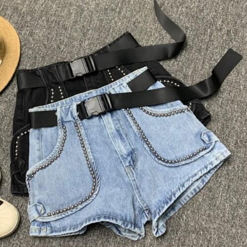 Plus size 5XL! 2021 summer rivets denim Shorts women High Waist Washed loose Wide Leg Jeans Shorts