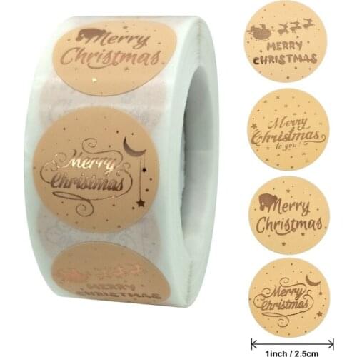 Rose Gold Merry Christmas Stickers Scrapbook 1inch 500pcs Sealing Label Stickers For Party DIY Packaging Stationery Stickers
