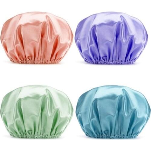 1Pcs Double Waterproof Colour Ding Bath Cap with New Plain Colour Lining for Adult Women Shower Caps Waterproof Hair Bonnet