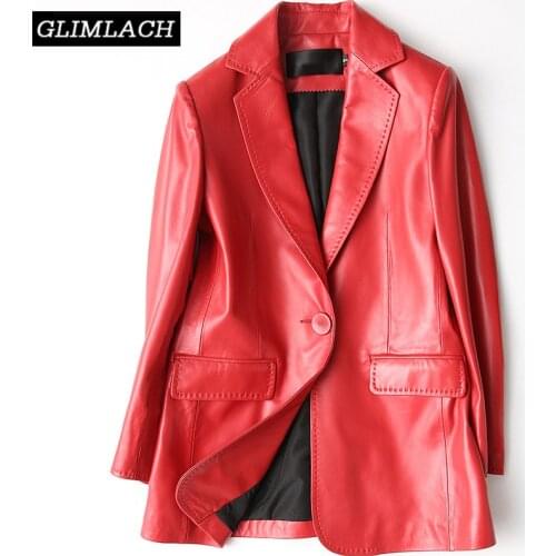 New Office Lady Soft Sheepskin Blazer Jacket Women Genuine Leather Coat Red Black Luxury Real Leather Suit Jacket Female Clothes