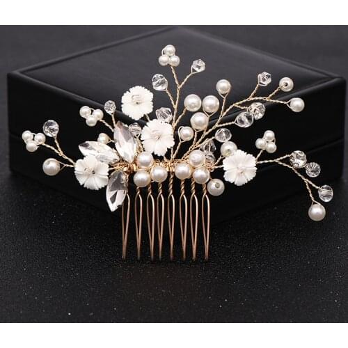 Handmade Gold Crystal Pearl Wedding Hair Combs Hair Accessories for Bridal Headpiece Combs Women Wedding Hair Jewelry Headwear