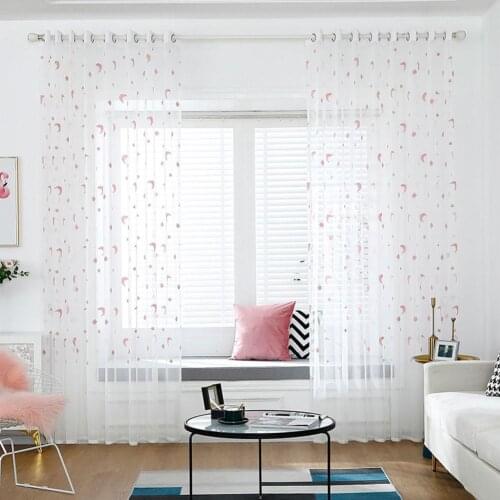 1Pc Moon Star Print Polyester Punch Holes Tulle Curtain Window Bedroom Living Room Drape Home Decoration Privacy Protection