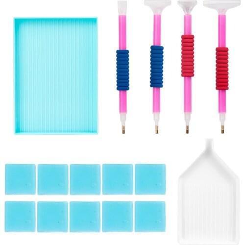 16Pcs DIY Diamond Painting Tools Kit Anti-fatigue Pens Tray Glue Clay Accessories for Diamond Embroidery