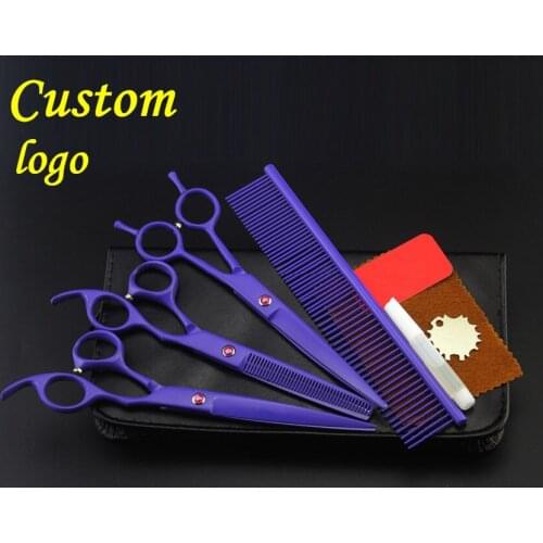 Custom 4 kit japan 440c voilet pet 7 inch shears dog grooming hair scissors cutting thinning curved barber hairdressing scissors