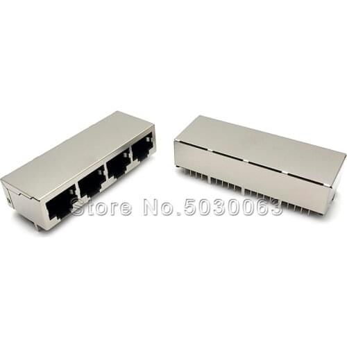 5pcs/lot RJ45 socket 4 ports shielded network socket mother socket 59-1x48 P8C socket 90 degrees bent foot