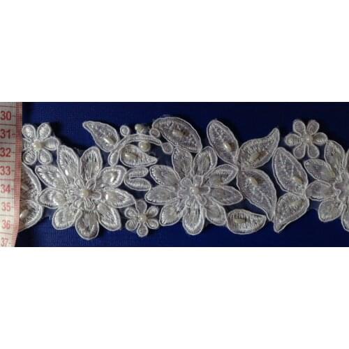 6cm organdy polyester embroidery framed beaded and sequined lace,wedding accessories lace,veil trim,XERY027F